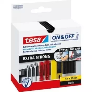 Tesa Hook&Loop juosta 1 m x 50 mm on&off ypatingai tvirta juoda 55229