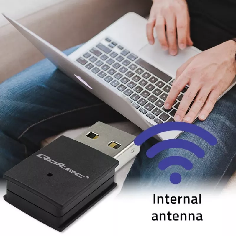 Belaidis USB mini Wi-Fi adapteris QOLTEC 57007 – vienos juostos 2.4 GHz, iki 150 Mbps, vidinė antena
