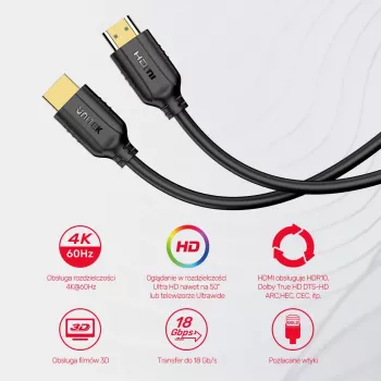 UNITEK HDMI 2.0 kabelis 4K 60Hz 1,5m C11079BK-1.5M