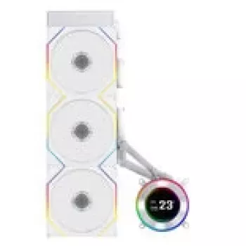 Skysčio aušintuvas Lian Li Hydroshift II LCD-C 360TL — 120 mm ventiliatoriai, 200–2600 RPM, FDB, baltas