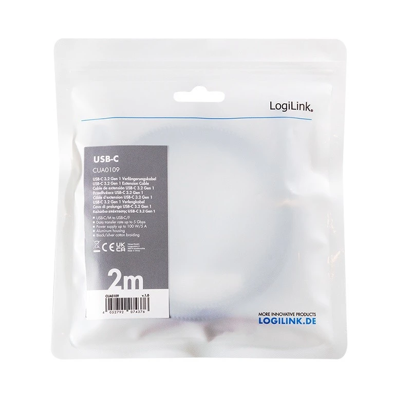 USB 3.2 Gen1 Type-C ilginimo laidas, USB-C (vyriškas) į USB-C (moteriškas), PD, 2 m