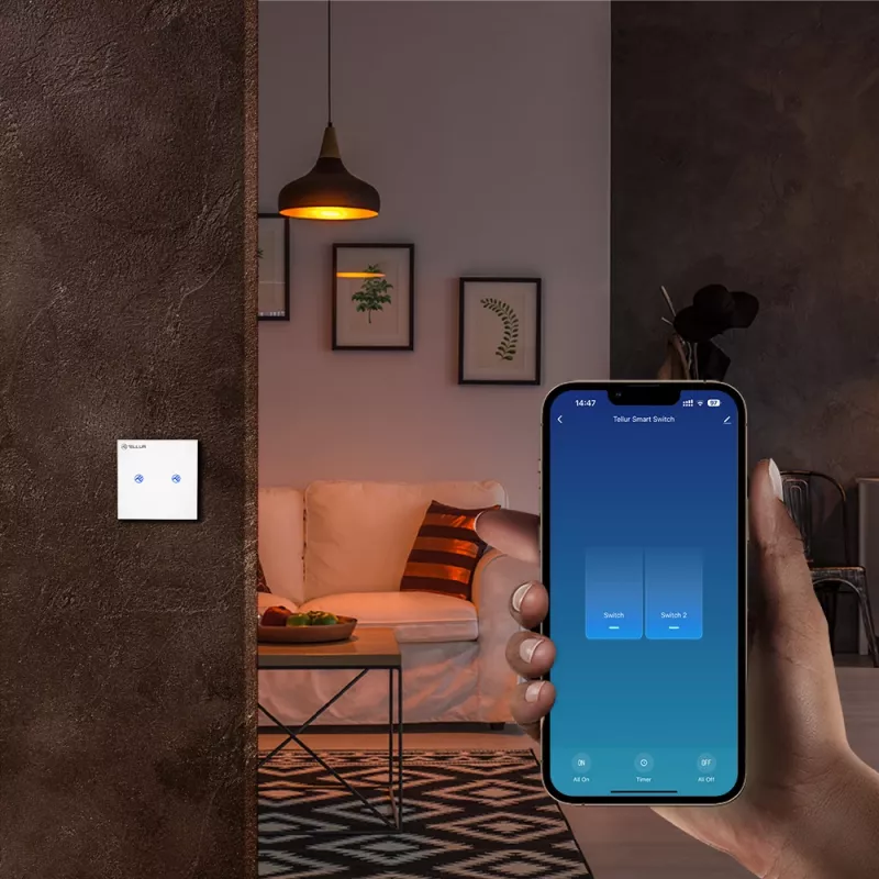Išmanusis WiFi jungiklis Tellur SS2N — 2 kanalai, 1800 W bendra apkrova, 10 A kanalui