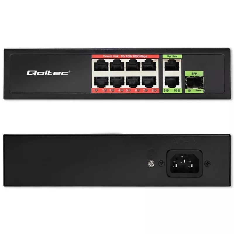 Ethernet Switch QOLTEC 52297 PoE RJ45 su PoE Uplink ir SFP prievadu