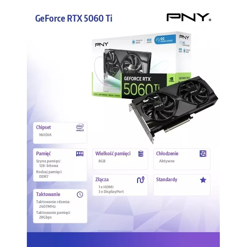 Vaizdo plokštė PNY GeForce RTX 5060 Ti 8GB GDDR7