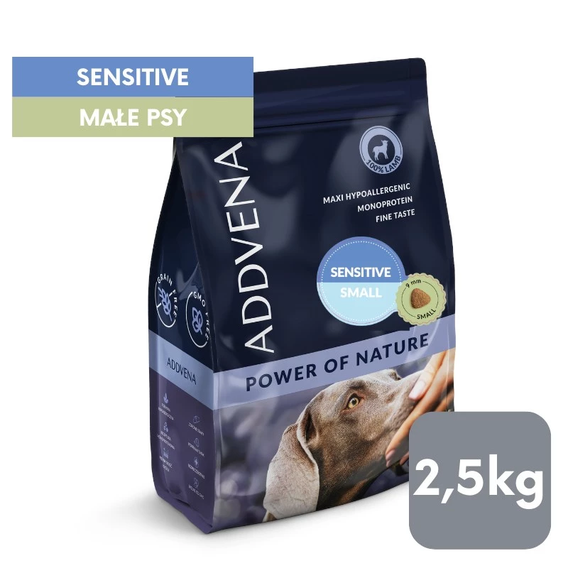 ADDVENA Power of Nature Adult Sensitive Small Ėriena - sausas šunų ėdalas - 2,5 kg