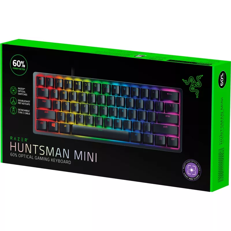 Klaviatūra „Razer Huntsman Mini“ su spraginčiais optiniais jungikliais (violetiniai)