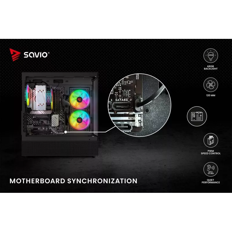 SAVIO Blast 120mm ARGB PWM korpuso ventiliatorius – juodas