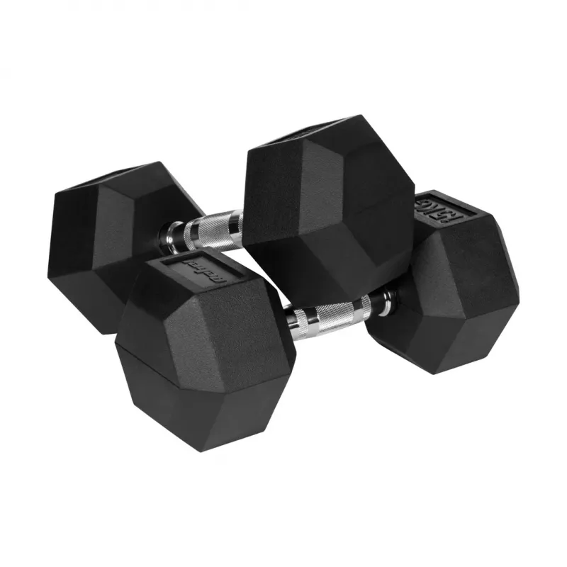 Rebel Active Hex guminis hantelis 15 kg – vienas šešiakampis hantelis su kompaktiška rankena