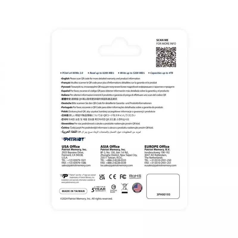 PATRIOT P400 V4 4 TB M.2 NVMe kietojo kūno diskas (4000 GB, M.2, Juoda)