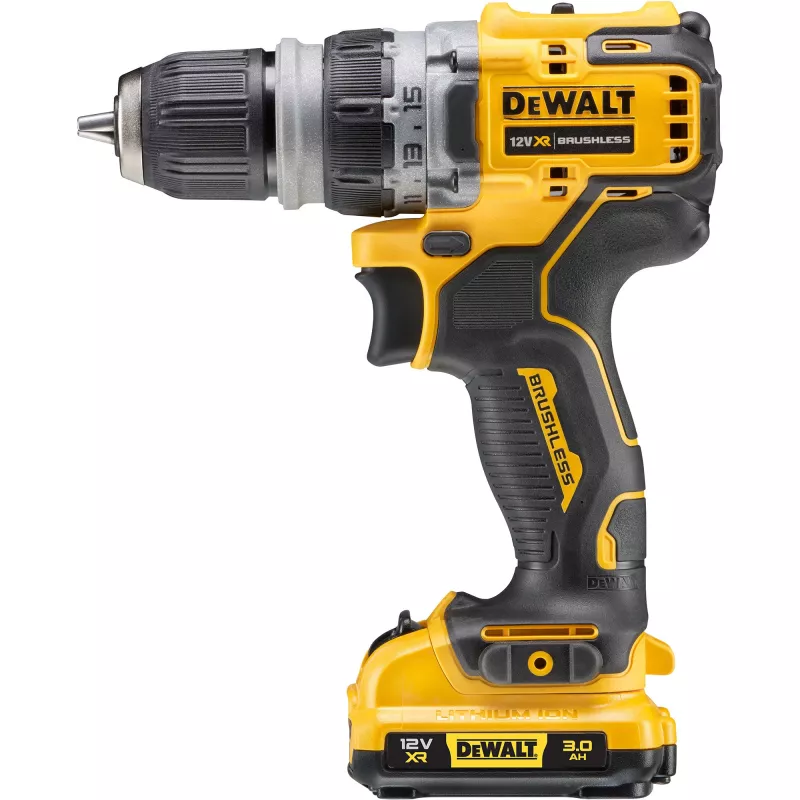 Pistolinė rankena gręžtuvas DeWalt DCD703L2T-QW — 12V, 3.0Ah x2, 1500 RPM, 10 mm greitai užveržiama griebtuvė, 25.5 N·m, 0.9 kg