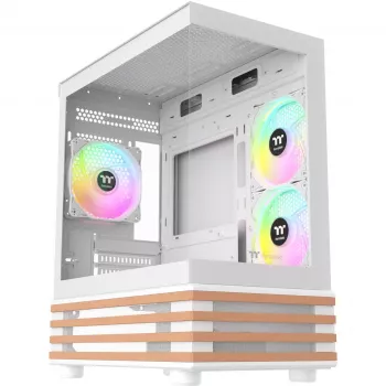PC korpusas Micro Tower THERMALTAKE View 170 WS ARGB Snow — Micro ATX, baltas, 2x120 mm šone, 1x120 mm gale, maitinimo šaltinis apačioje, palaiko 2,5 colio/3,5 colio