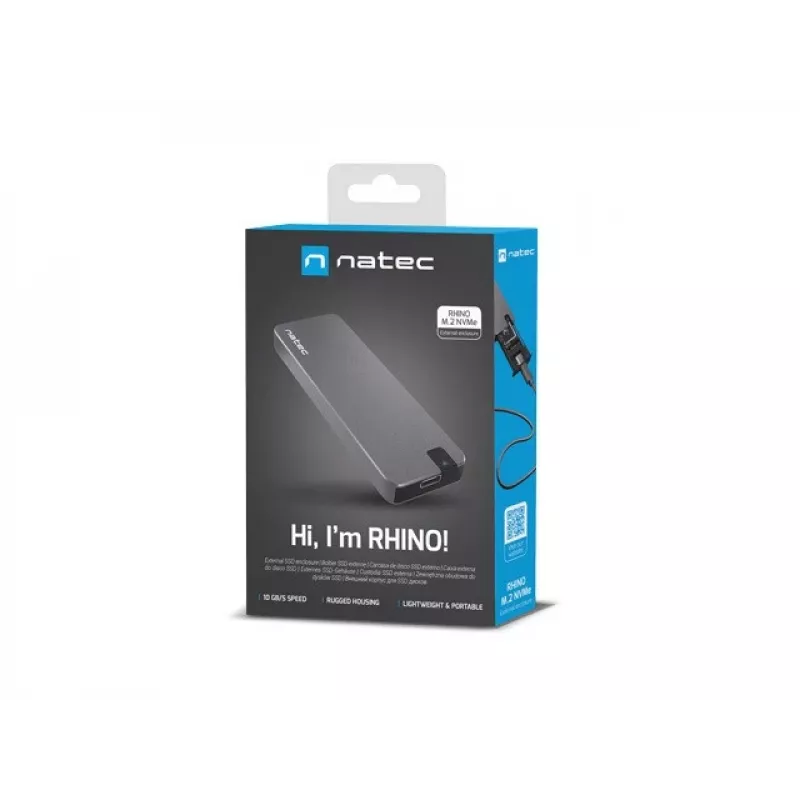 SSD korpusas NATEC Rhino M.2 NVMe juodas 2 TB USB Type-C, M.2 NVMe, USB 3.1 Gen 2, tinka 30 mm