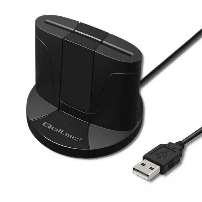 Qoltec 50632 USB 2.0 juodas kortelių skaitytuvas su 1 m laidu