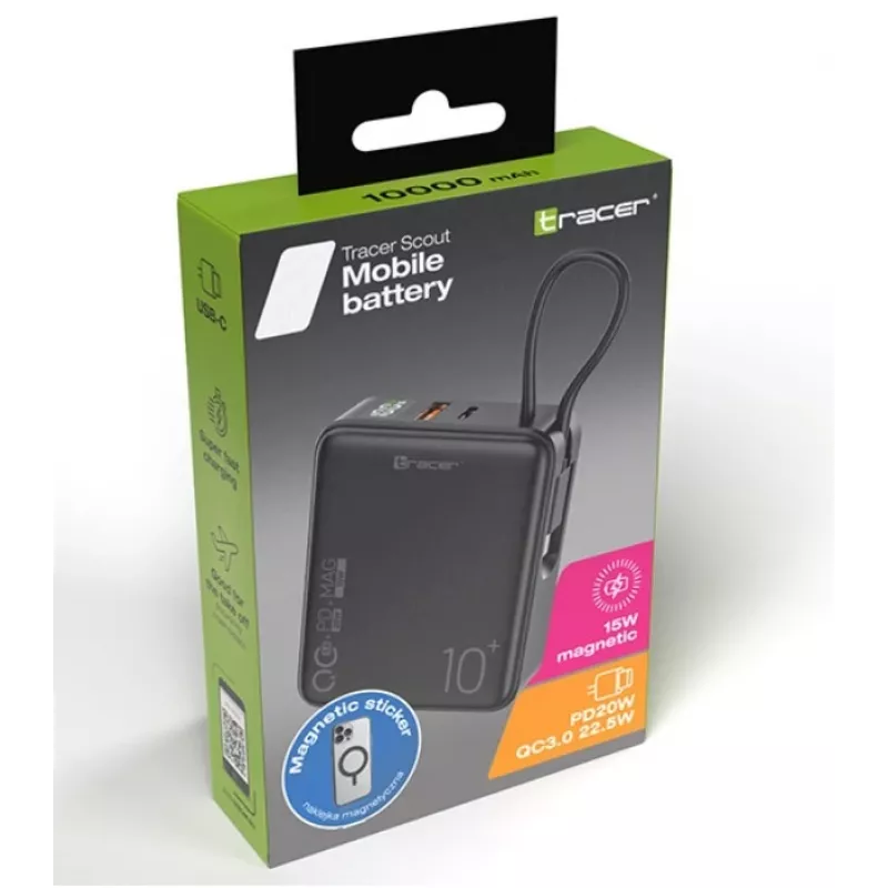 Nešiojamas įkroviklis Tracer Scout 10000 mAh MAG+PD+QC