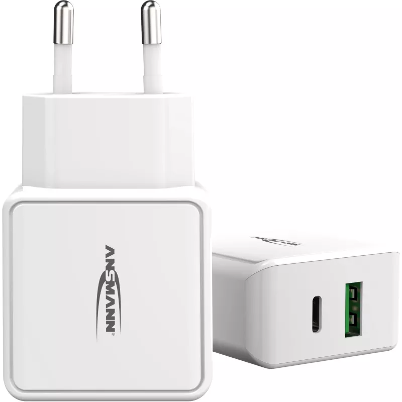 ANSMANN HC218PD - maitinimo blokas - 18 W - 3000 mA - PD, QC 3.0 - 2 išvesties prievadai (USB, USB-C) - baltas (1001-0111)