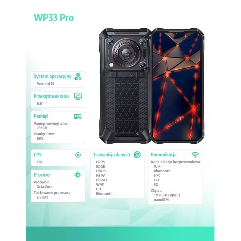 Oukitel WP33 Pro 5G išmanusis telefonas, 8 GB RAM/256 GB, DS, 22000 mAh, pilka