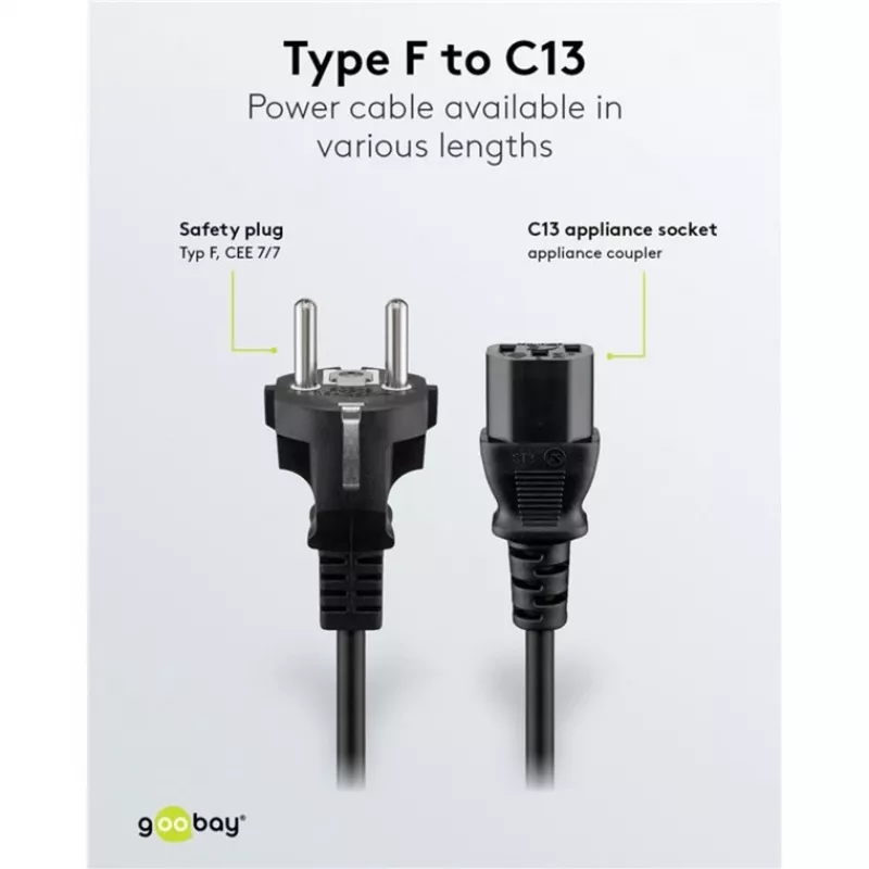 Goobay IEC laidas 5 m juodas Kištukas F tipas IEC C13 H05VV-F3G