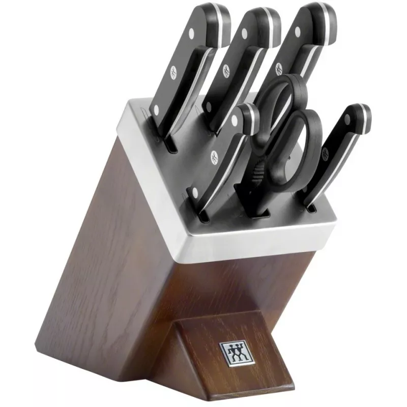 Peilių ir stovų rinkinys ZWILLING Gourmet 7 vnt. – nerūdijančio plieno ašmenys, plastikinės rankenos, šefo, mėsinis, duoninis, daržovių, universalūs peiliai, virtuvinės žirklės