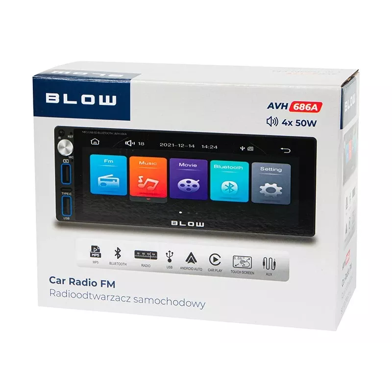 Automagnetola BLOW AVH-686A 1DIN 7 colių RDS MP3/USB/micro SD/BLUETOOTH