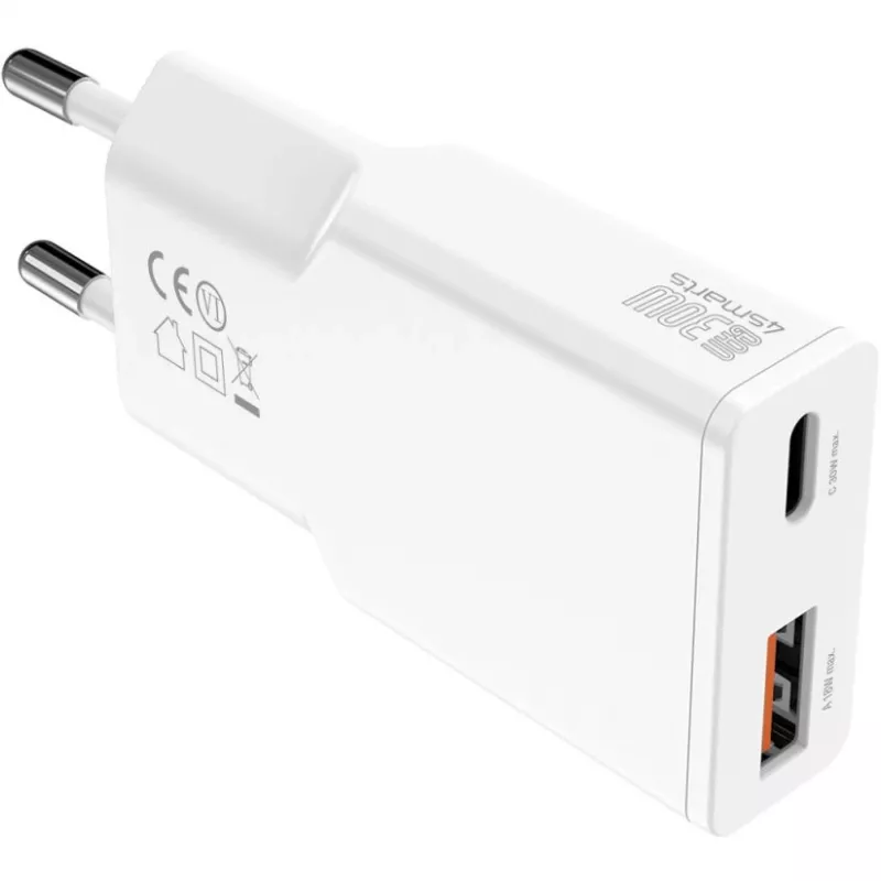 Įkroviklis 4smarts PDPlug Duos Slim Smartphone Tablet White AC greitas įkrovimas