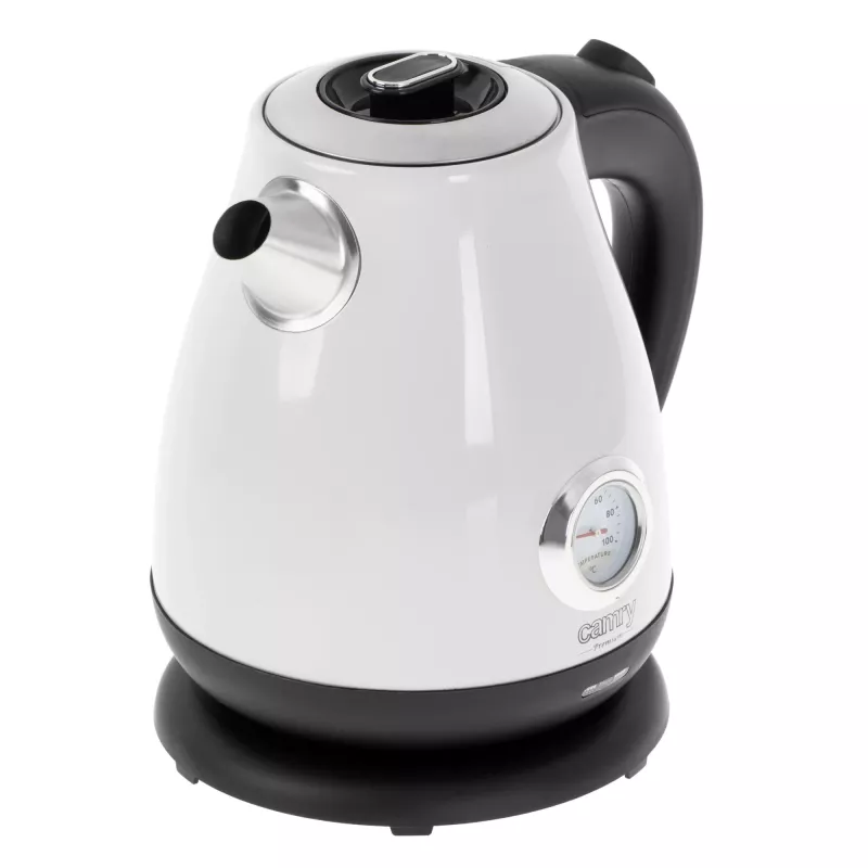 Elektrinis virdulys Camry CR 1344 – 1,7 l, 2200 W, nerūdijantis plienas, įmontuotas termometras, 360° pagrindas, baltas