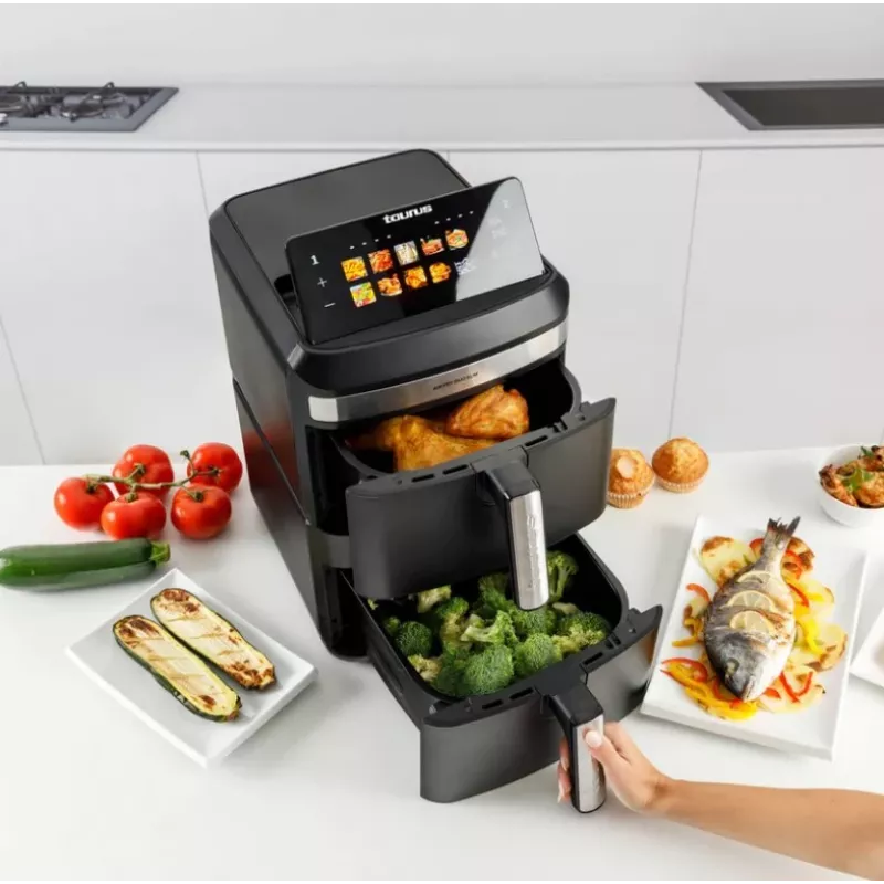 Karšto oro gruzdintuvė Taurus Air Fry Duo Slim 13 L dviguba, 2800 W, liečiamasis valdymas, juoda
