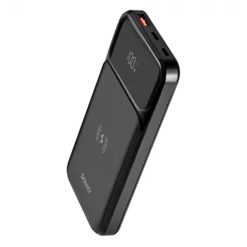 Savio BA-09 nešiojamas maitinimo blokas LiPo 10000 mAh belaidžiu įkrovimu juoda