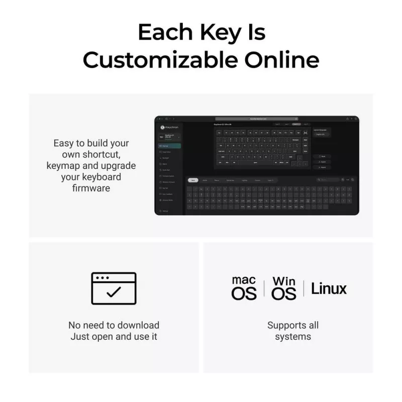 Mechaninė 75% klaviatūra Keychron Q1 Ultra 8K – USB + RF belaidis + Bluetooth, RGB, juoda
