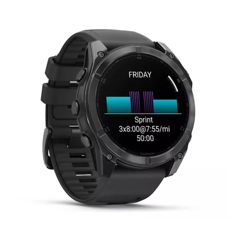 Išmanusis laikrodis GARMIN Fenix 8 – titano korpusas 51 mm, AMOLED 1,4 colio, GPS, 32 GB, 10 ATM, silikoninis dirželis