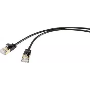 Renkforce RF-4538184 RJ45 tinklo kabelis, jungiamasis kabelis CAT 8.1 F/FTP 25,00 cm juodas itin plonas, auksuoti kištukų kontaktai 1 vnt.