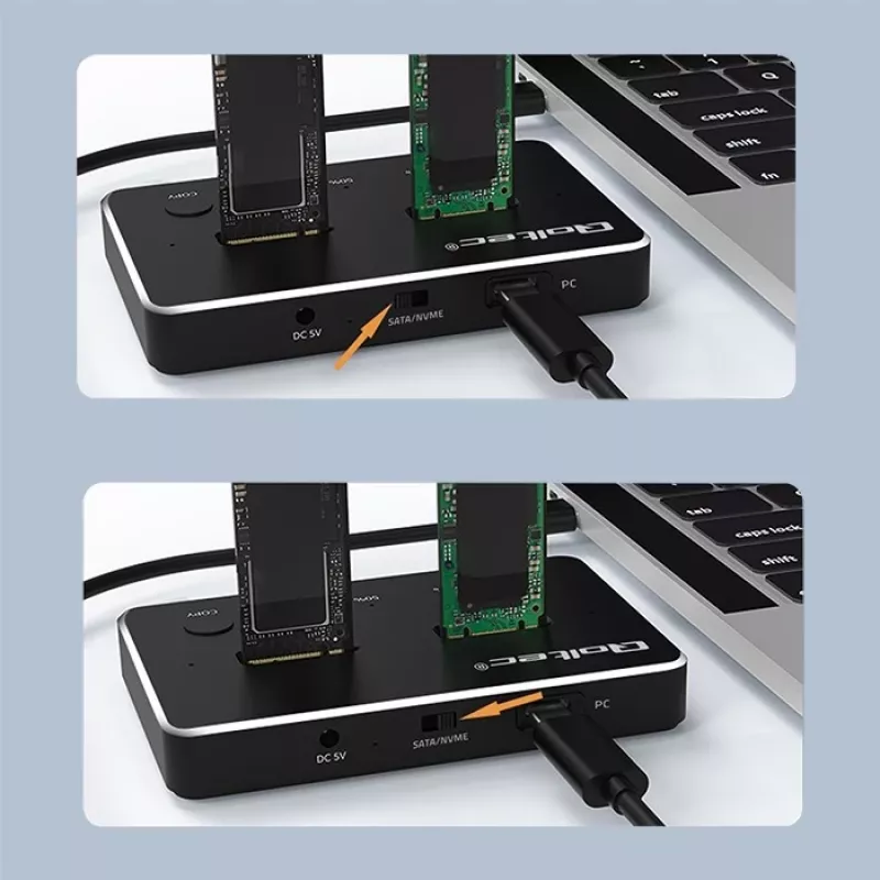 Qoltec 52274 M.2 SSD diskų dėklas | NVMe | SATA | USB-C | DUAL 2 x 2TB