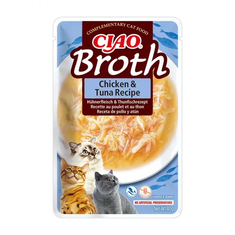 INABA Ciao Broth kačių skanėstai, vištiena, žuvis ir šukutės, 10 x 40 g