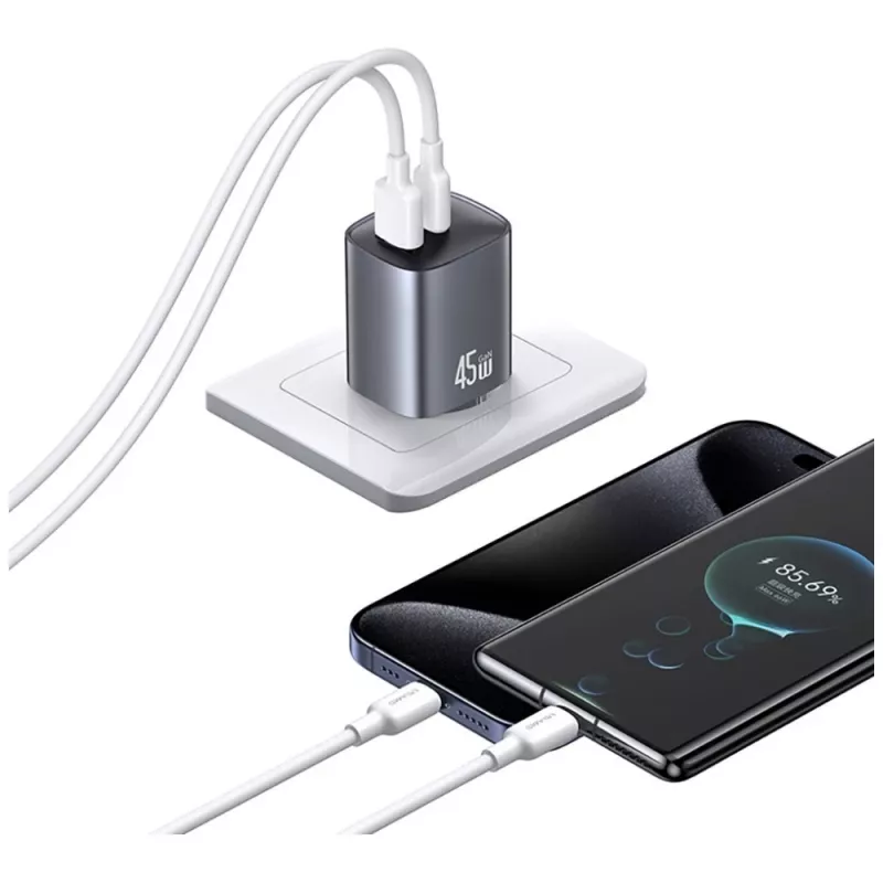 Įkroviklis USAMS CC290 T66 45W GaN USB-A + USB-C