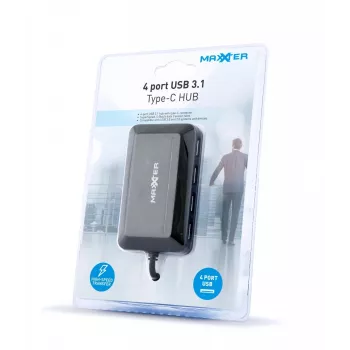 USB šakotuvas GEMBIRD ACT-HUB3C-4P — USB 3.2 Gen 1 Type-A pagrindinis prie 4 × USB 3.2 Gen 1 Type-C, 5000 Mbit/s, juodas