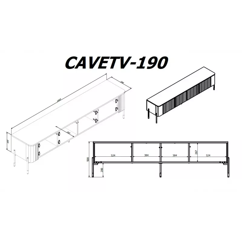 TV spintelė cama meble VERA 190x40x50 cm matinė juoda