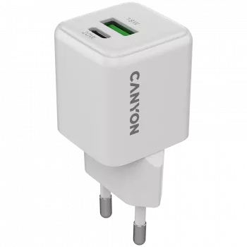 Canyon Charger CU20AC GaN 20W PD, 2 prievadai (USB-A/USB-C) balta mažmeninė (CNS-CUW20AC)