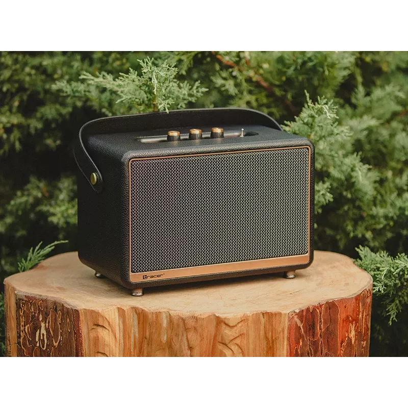 Nešiojamas stereo garsiakalbis TRACER M45 juodas – Bluetooth 5.0, 45 W RMS, FM radijas, įmontuotas mikrofonas, maitinamas baterija