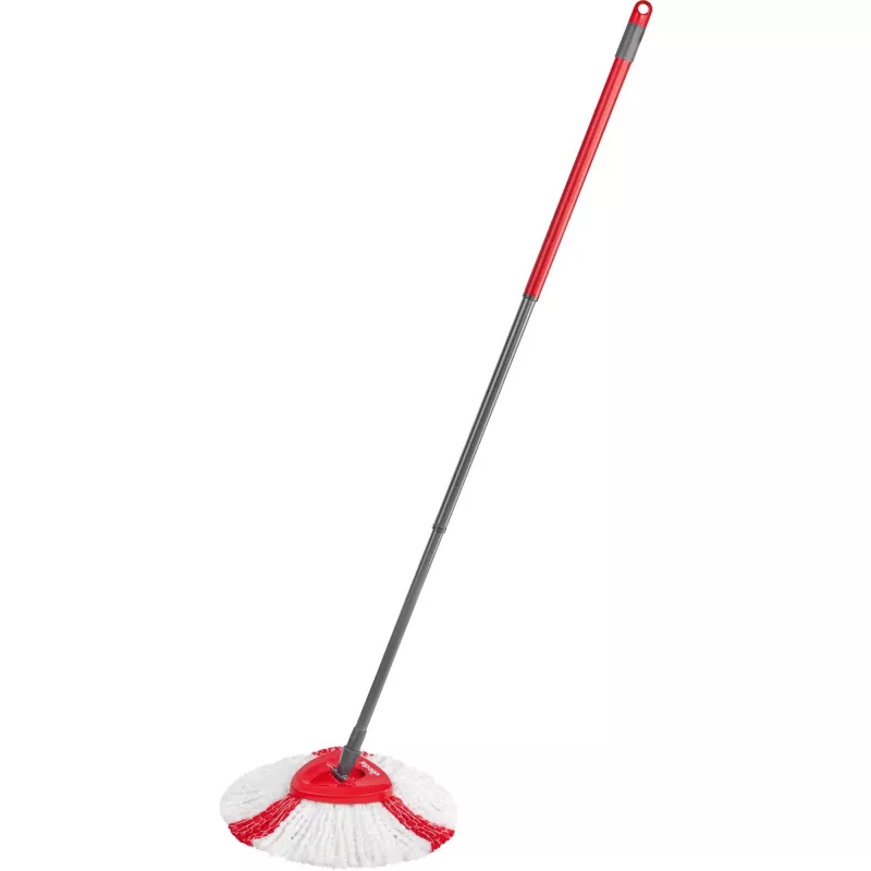 Vileda EasyWring & Clean Turbo šluota su kibiru, raudonas technopolimerinis kibiras, nuimama skalbiama mikropluošto galvutė, kietoms grindims