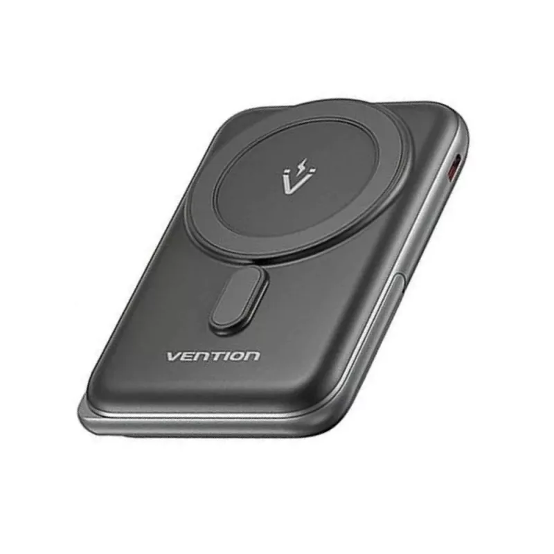 Power bank Vention 10000mAh magnetinis belaidis 20W, 1×USB-C, juodas