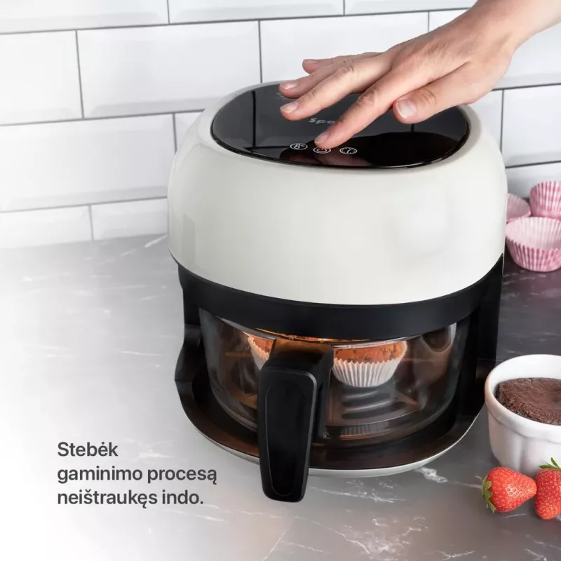Kepimo puodas Sponge Air Fryer stiklinis 4L skaidrus dizainas