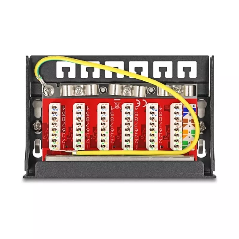 Pataisų skydelis DELOCK Mini Desktop RJ45 6 prievadų Cat.6A ekranuotas, metalinis, juodas, 80×22×125 mm