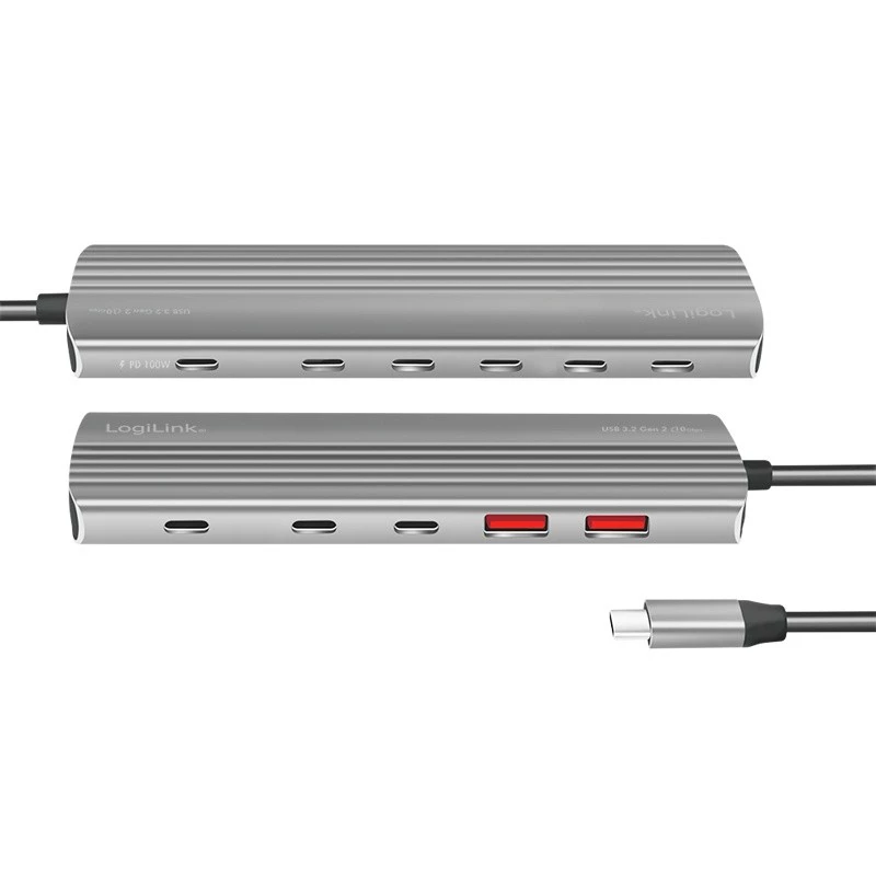 LOGILINK Ultra plonas USB 3.2 skirstytuvas 2xUSB-A, 8xUSB-C, PD, 100W