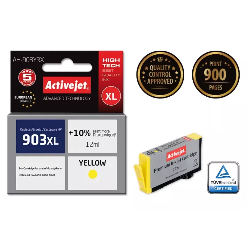 Kasetė ActiveJet AH-903YRX suderinama su HP 903XL, geltona, 12 ml, didelės talpos