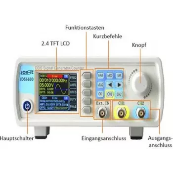 Joy-it JDS6600-LITE Funkcijų generatorius, maitinamas iš tinklo, 15 MHz - 0,01 µHz, 2 kanalai, trikampis, stačiakampis, signalas, sinusas, Lorenco kreivė, savavališkas, impulsas, triukšmas