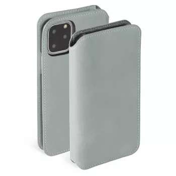 Dėklas-piniginė Krusell Sunne, Apple iPhone 11 Pro, senovinė pilka, odinis užlenkiamas dėklas su kortelių kišene