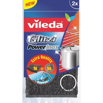Vileda 141656 Glitzi Power Inox šveitiklis, audinys / nerūdijantis plienas, pilkas, 2 vnt.