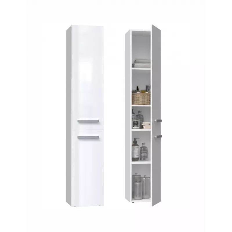 Laisvai pastatoma vonios spintelė NEL II BIEL POŁ – 5 lentynos, 310×300×1740 mm, balta