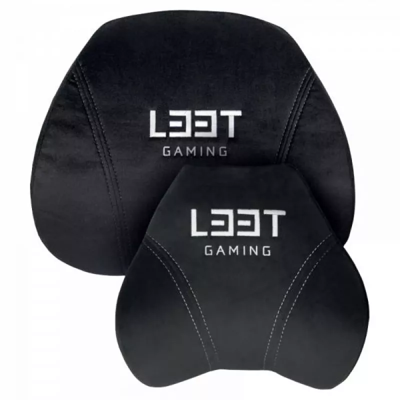 L33T Gaming 160382 Prabangus pagalvių rinkinys žaidimų kėdei, Atminties putos, Velvetas, Itin minkštas, Juodas