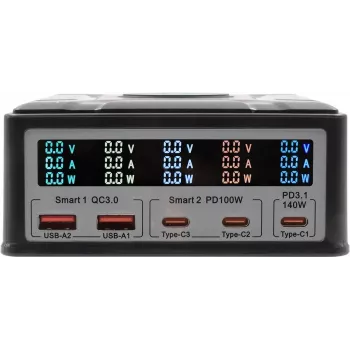 Kelių prievadų įkroviklis Exsys EX-1107 260W, juodas, universalus maitinimas keliems įrenginiams