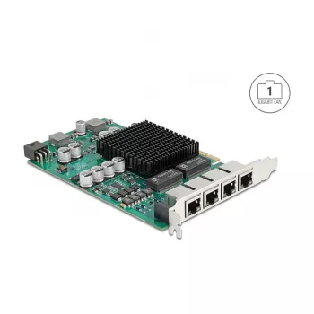 Tinklo plokštė DELOCK PCI Express x4 Gigabit LAN 4xRJ45 PoE+
